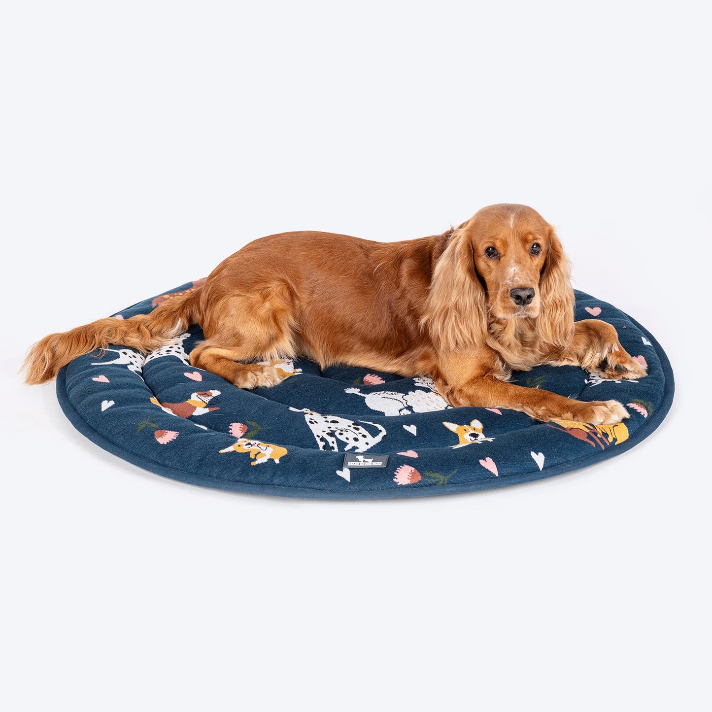 HUFT Dogs in Bloom Circular Dog Mat - Navy - M