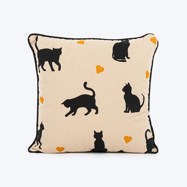 HUFT Whisker Love Printed Cushion For Pet Lovers - Beige & Black