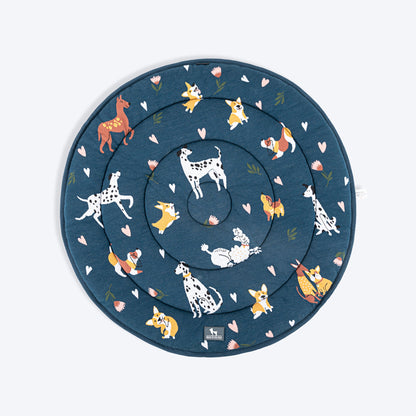 HUFT Dogs in Bloom Circular Dog Mat - Navy - M