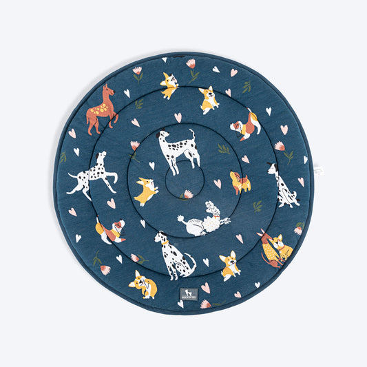 HUFT Dogs in Bloom Circular Dog Mat - Navy - M