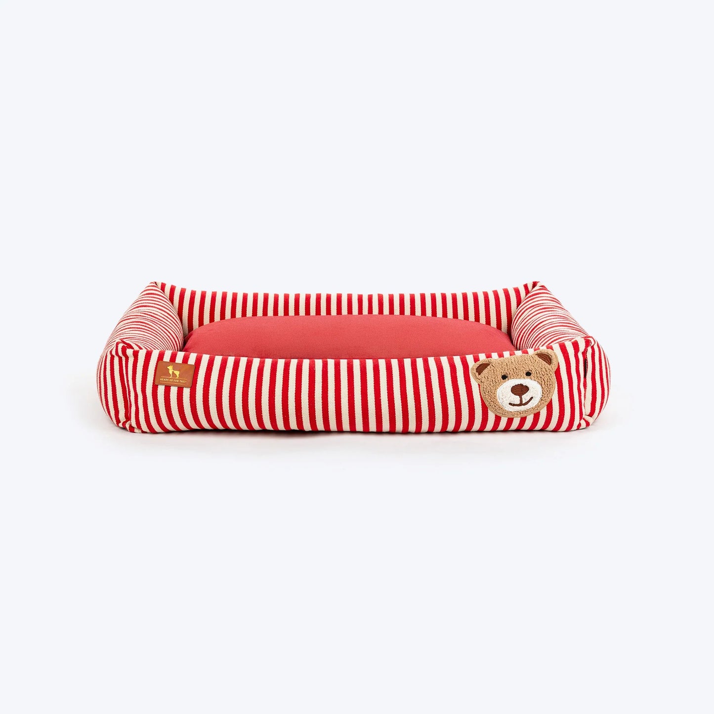HUFT Bear Stripes Lounger Bed For Dog - Red & Ivory