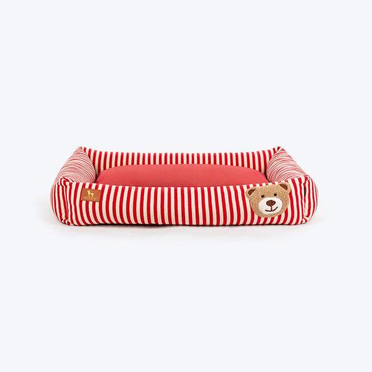 HUFT Bear Stripes Lounger Bed For Dog - Red & Ivory