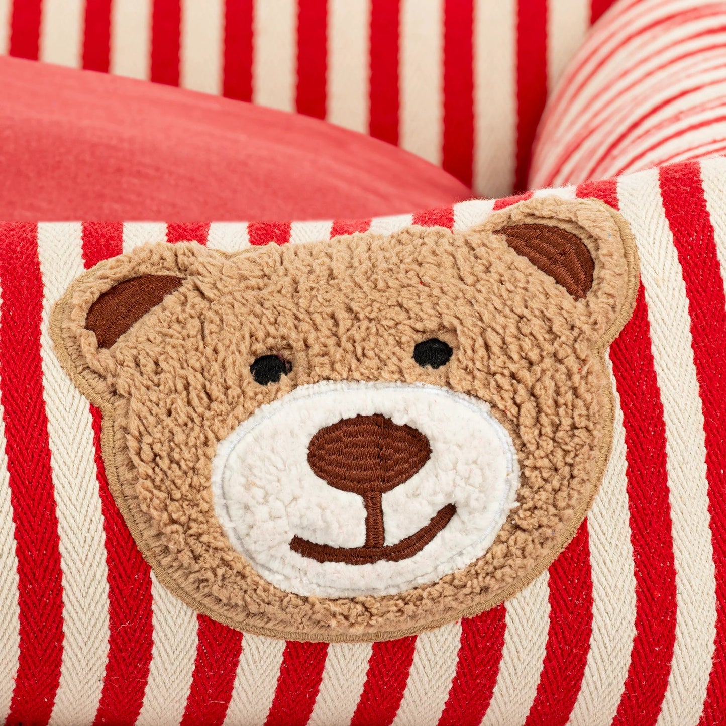 HUFT Bear Stripes Lounger Bed For Dog - Red & Ivory