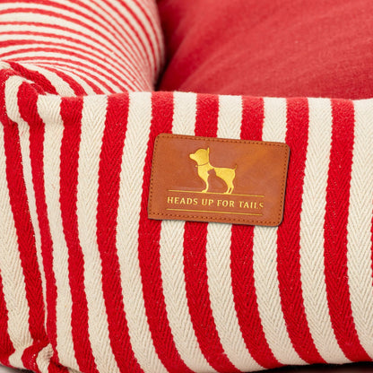 HUFT Bear Stripes Lounger Bed For Dog - Red & Ivory