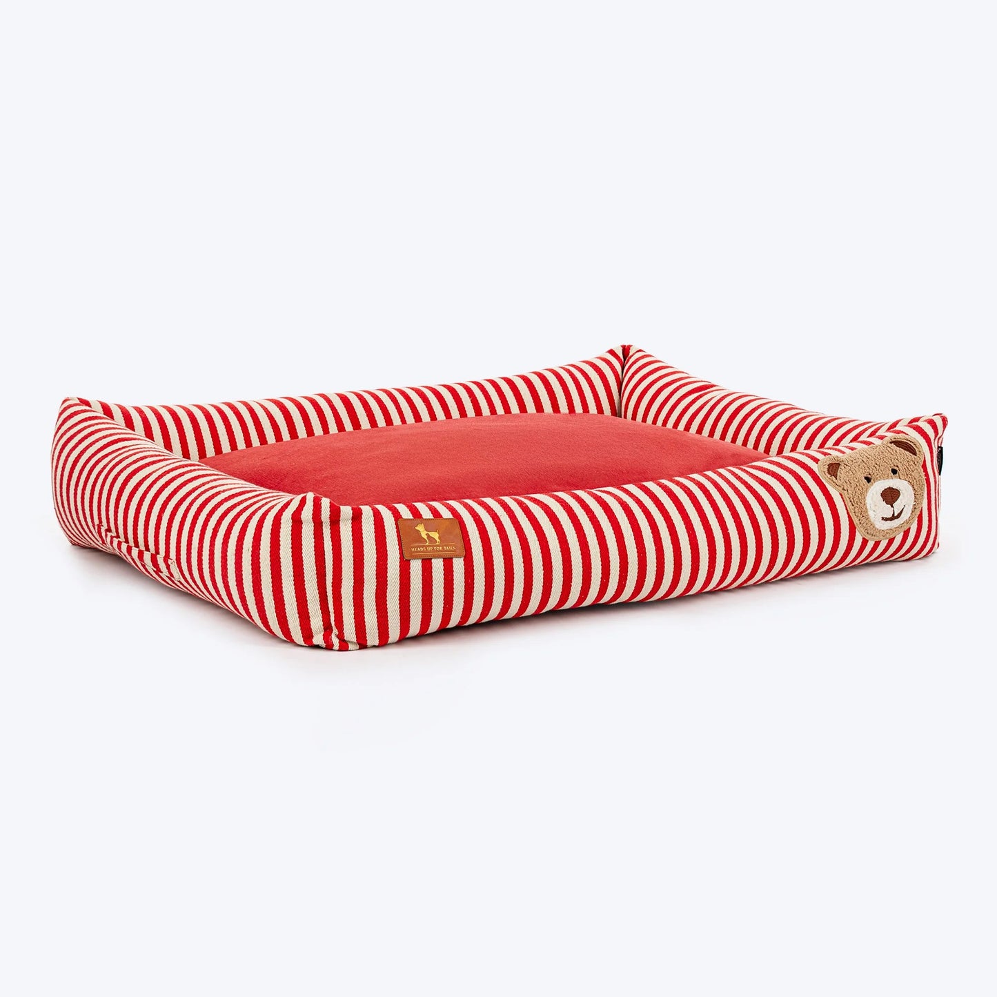 HUFT Bear Stripes Lounger Bed For Dog - Red & Ivory