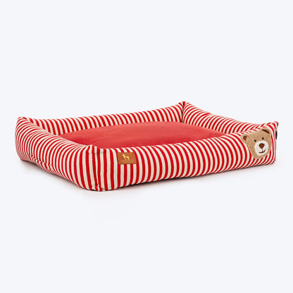 HUFT Bear Stripes Lounger Bed For Dog - Red & Ivory