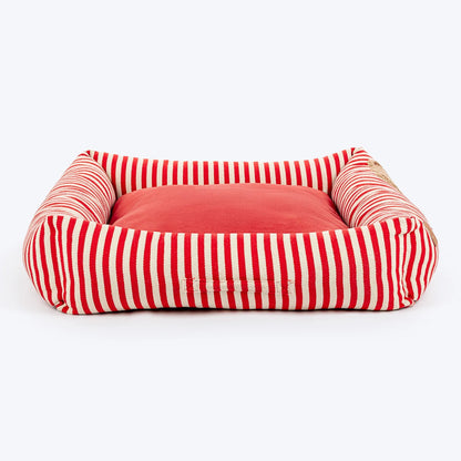 HUFT Bear Stripes Lounger Bed For Dog - Red & Ivory