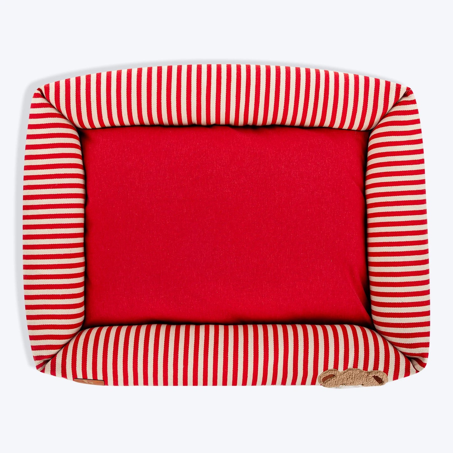HUFT Bear Stripes Lounger Bed For Dog - Red & Ivory