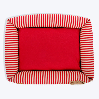 HUFT Bear Stripes Lounger Bed For Dog - Red & Ivory
