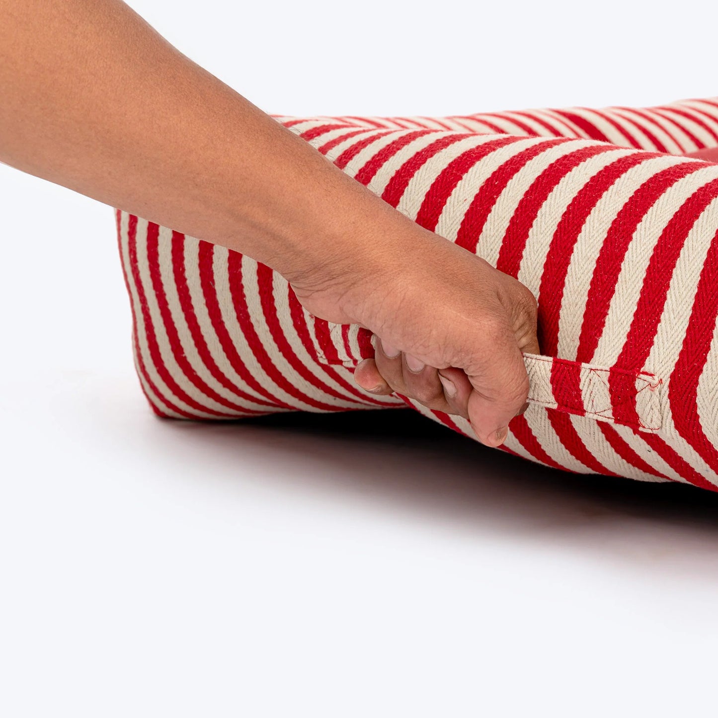 HUFT Bear Stripes Lounger Bed For Dog - Red & Ivory