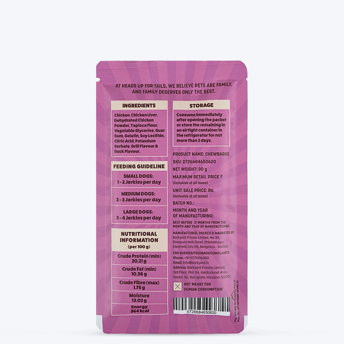 HUFT Chewbarks Grilled Duck Soft Chew Strips Dog Treat - 30g