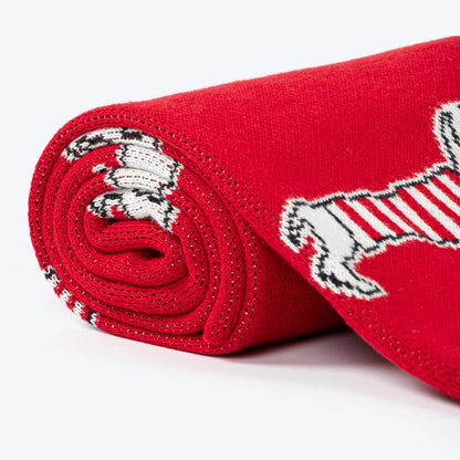 HUFT Stripes & Snouts Blanket With Cushion For Dog - Red - L