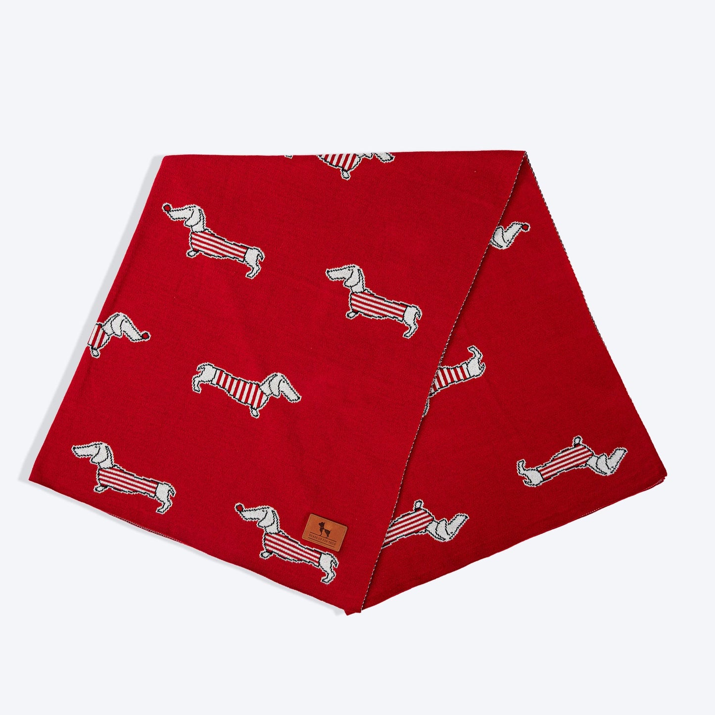 HUFT Stripes & Snouts Blanket With Cushion For Dog - Red - L