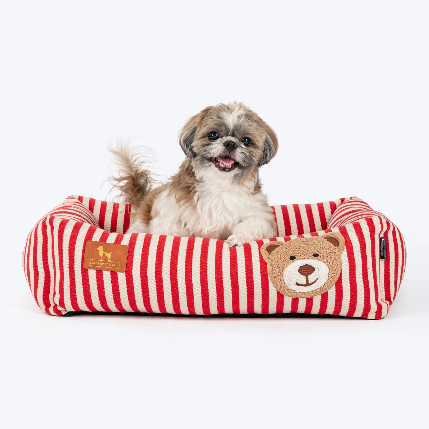 HUFT Bear Stripes Lounger Bed For Dog - Red & Ivory