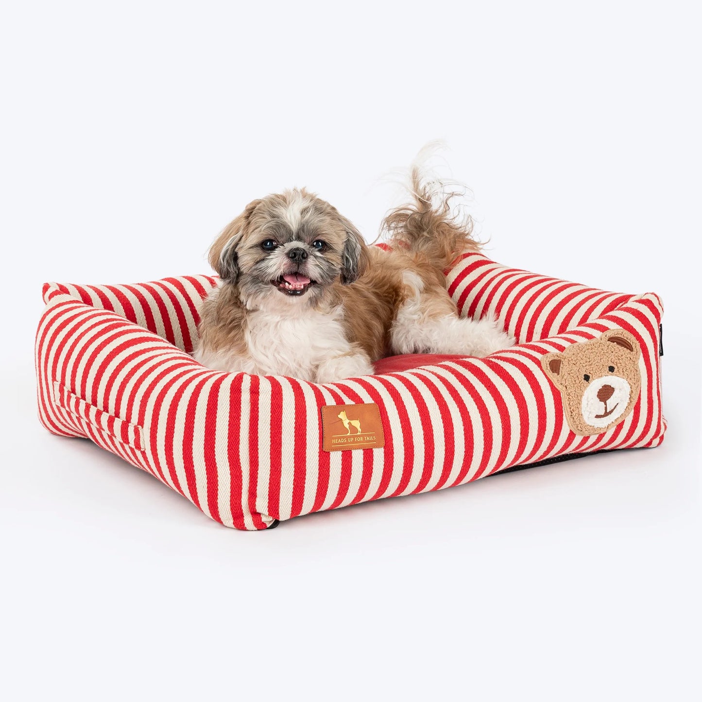HUFT Bear Stripes Lounger Bed For Dog - Red & Ivory