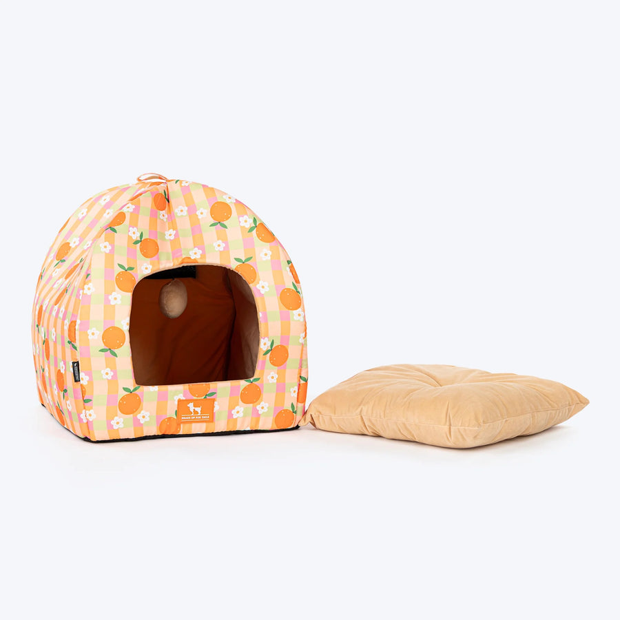 HUFT Tangy Blossoms Tent Bed For Cats - Orange