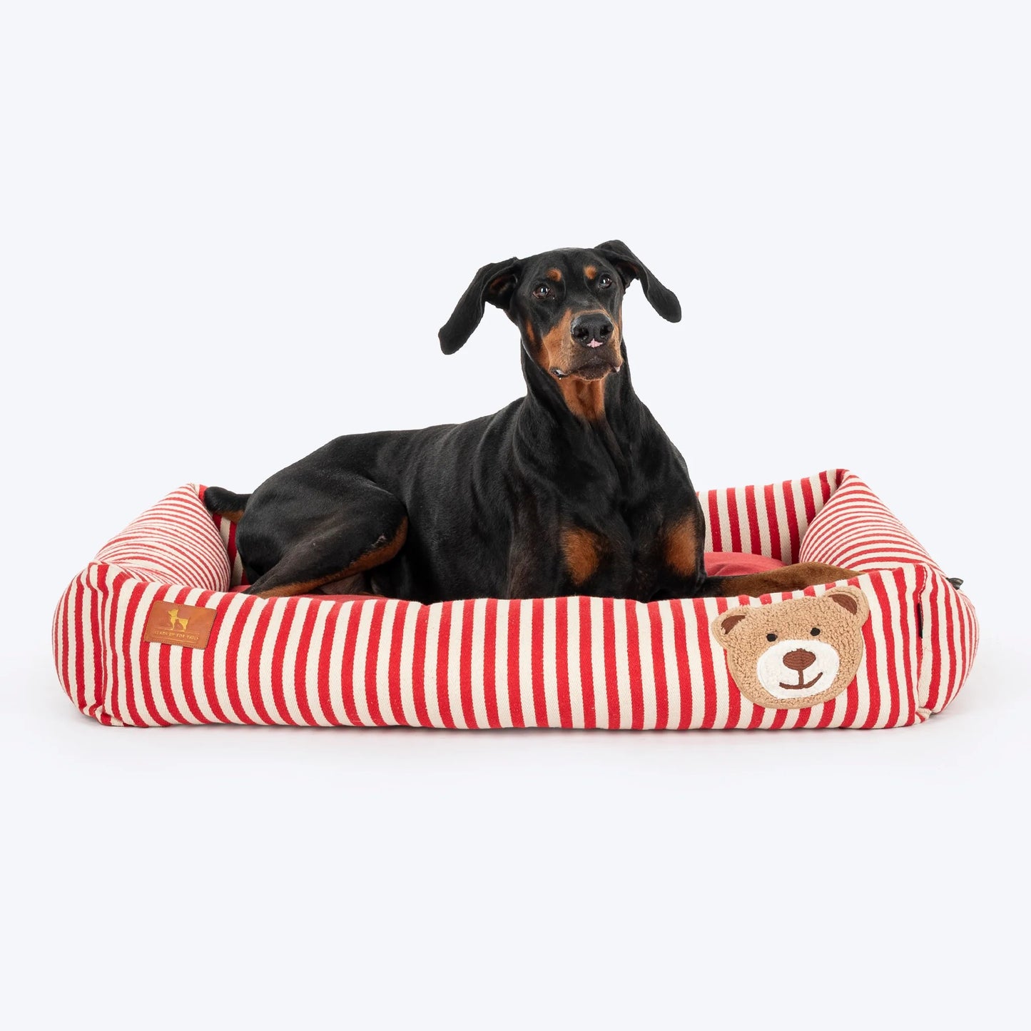 HUFT Bear Stripes Lounger Bed For Dog - Red & Ivory