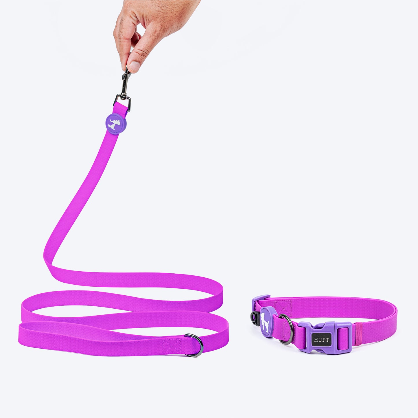 HUFT Hive Harmony Waterproof Collar And Leash Set For Dog - Purple