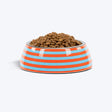 HUFT Happy Stripes Printed Melamine Bowl With Steel Insert For Dog - Blue & Orange