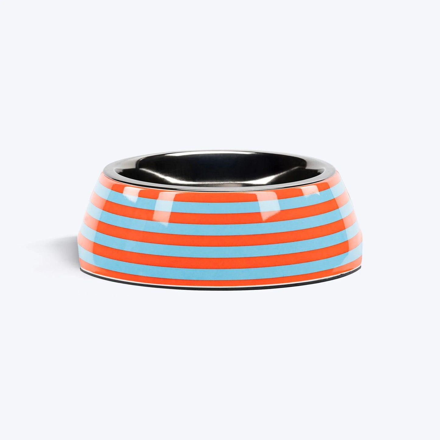 HUFT Happy Stripes Printed Melamine Bowl With Steel Insert For Dog - Blue & Orange