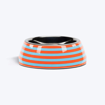 HUFT Happy Stripes Printed Melamine Bowl With Steel Insert For Dog - Blue & Orange