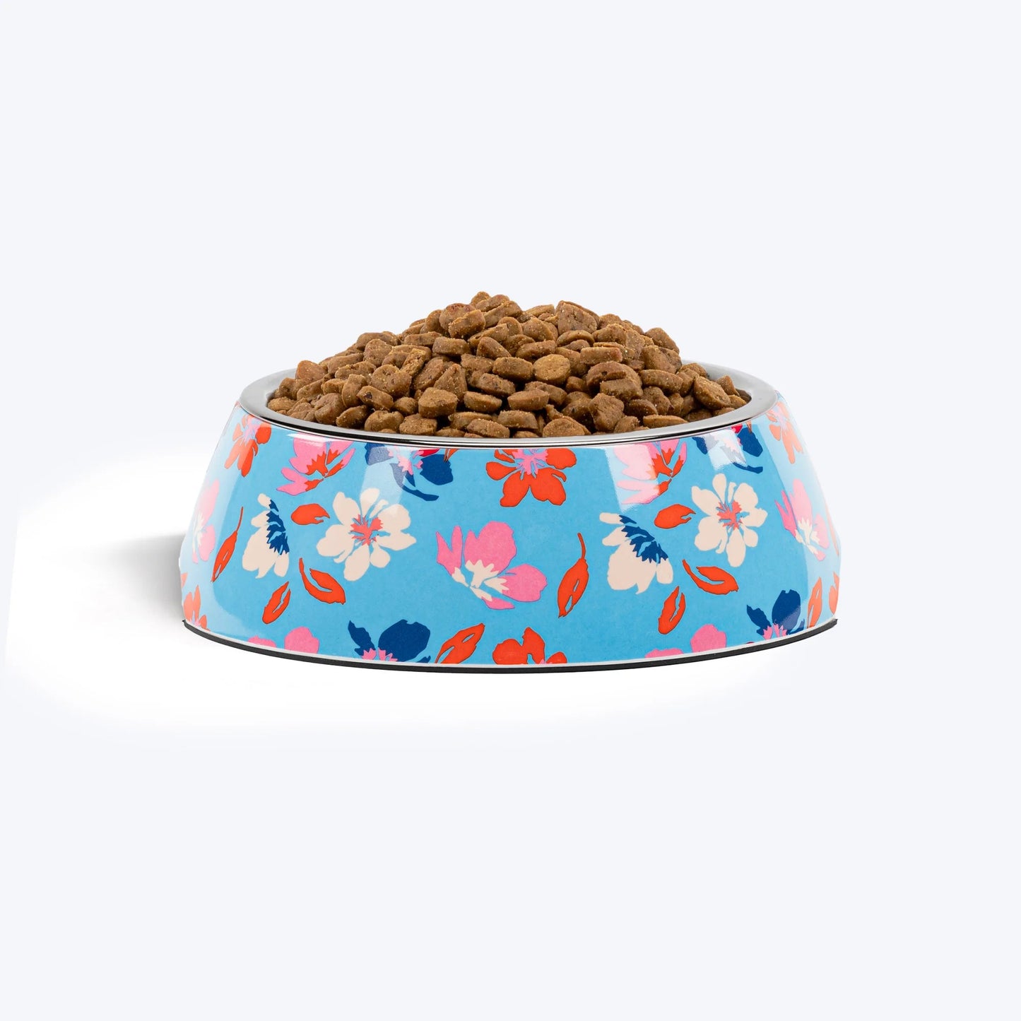 HUFT Summer Bloom Printed Melamine Bowl With Steel Insert For Dog - Blue