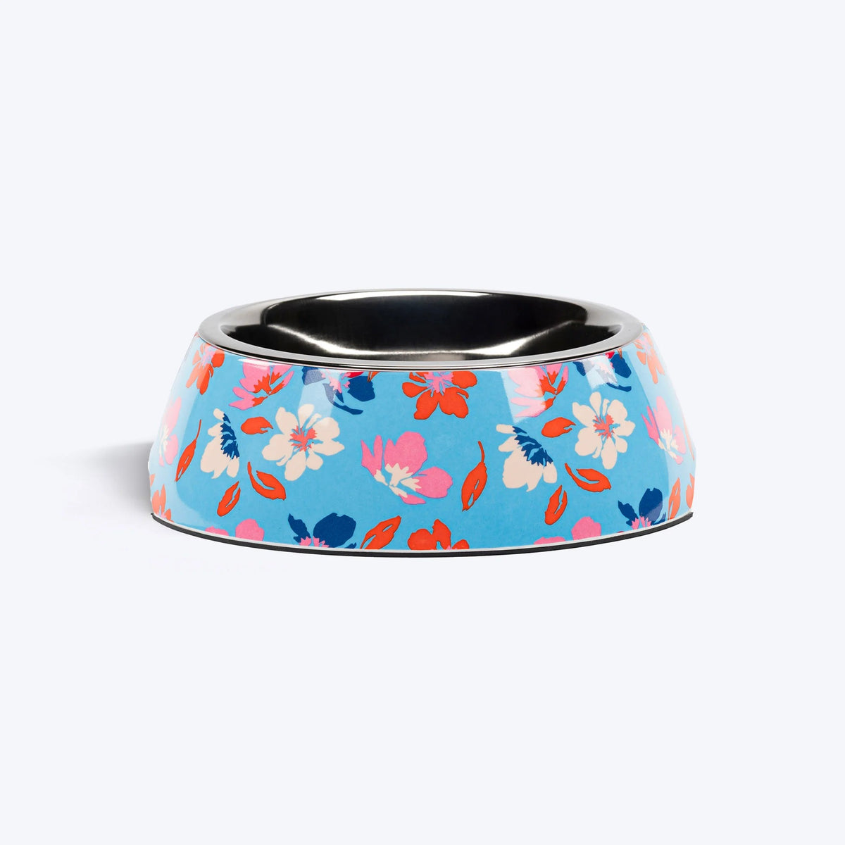 HUFT Summer Bloom Printed Melamine Bowl With Steel Insert For Dog - Blue