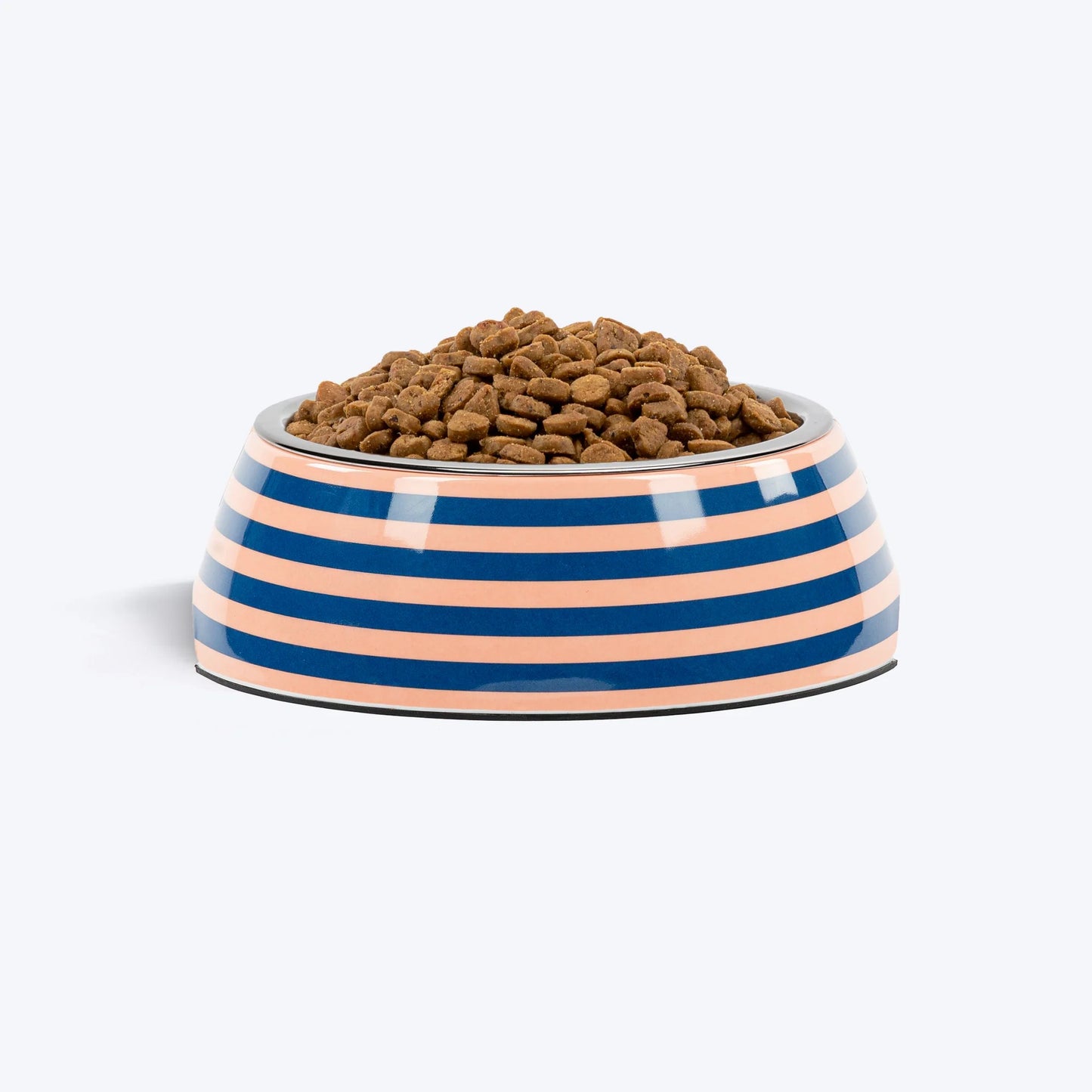 HUFT Happy Stripes Printed Melamine Bowl With Steel Insert For Dog - Blue & Peach