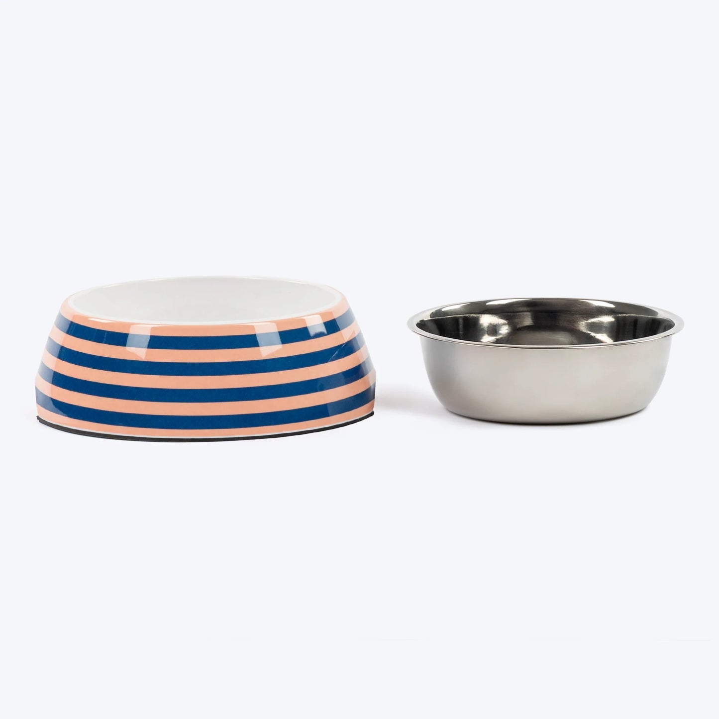 HUFT Happy Stripes Printed Melamine Bowl With Steel Insert For Dog - Blue & Peach