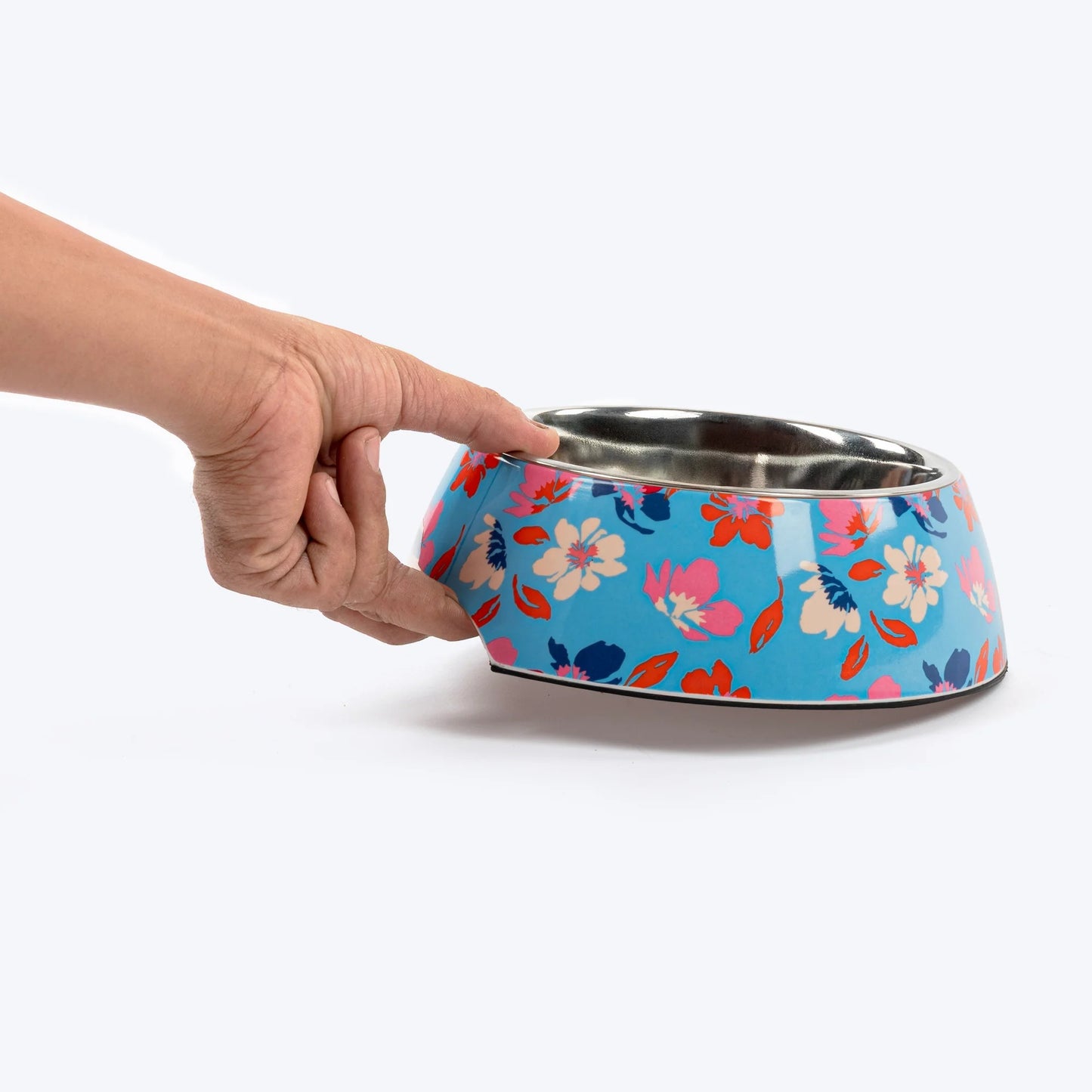 HUFT Summer Bloom Printed Melamine Bowl With Steel Insert For Dog - Blue