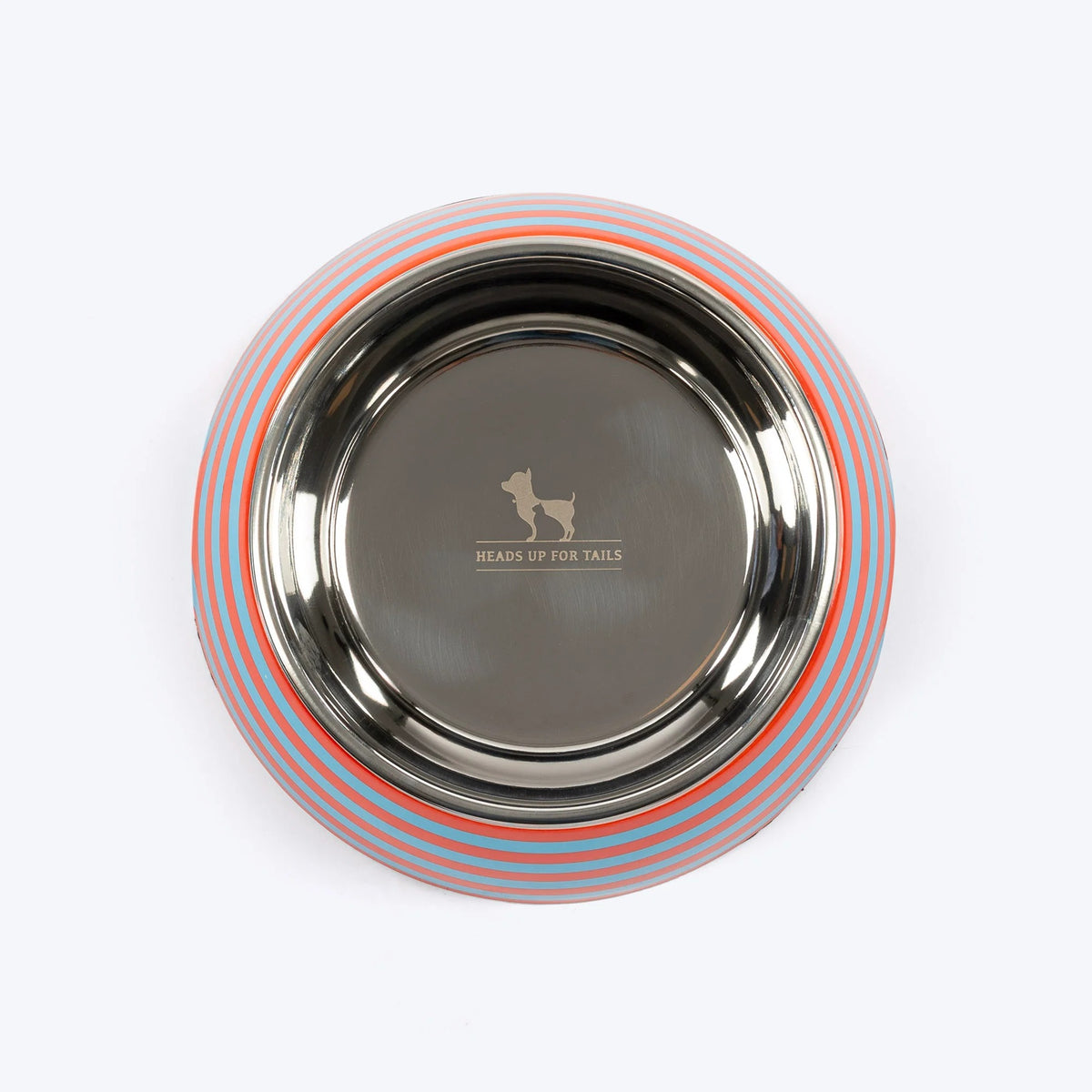 HUFT Happy Stripes Printed Melamine Bowl With Steel Insert For Dog - Blue & Orange