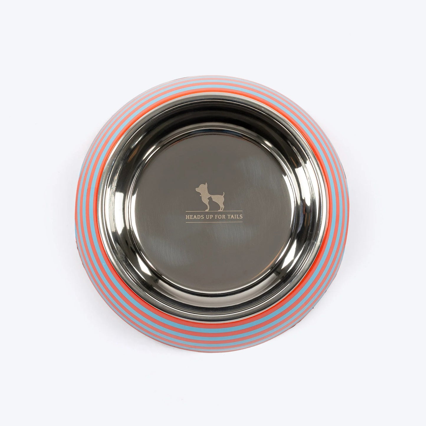 HUFT Happy Stripes Printed Melamine Bowl With Steel Insert For Dog - Blue & Orange