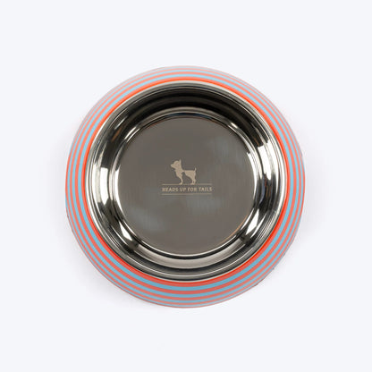 HUFT Happy Stripes Printed Melamine Bowl With Steel Insert For Dog - Blue & Orange