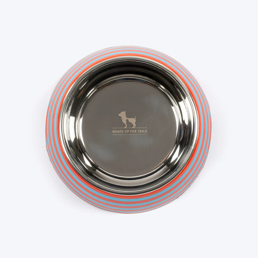 HUFT Happy Stripes Printed Melamine Bowl With Steel Insert For Dog - Blue & Orange