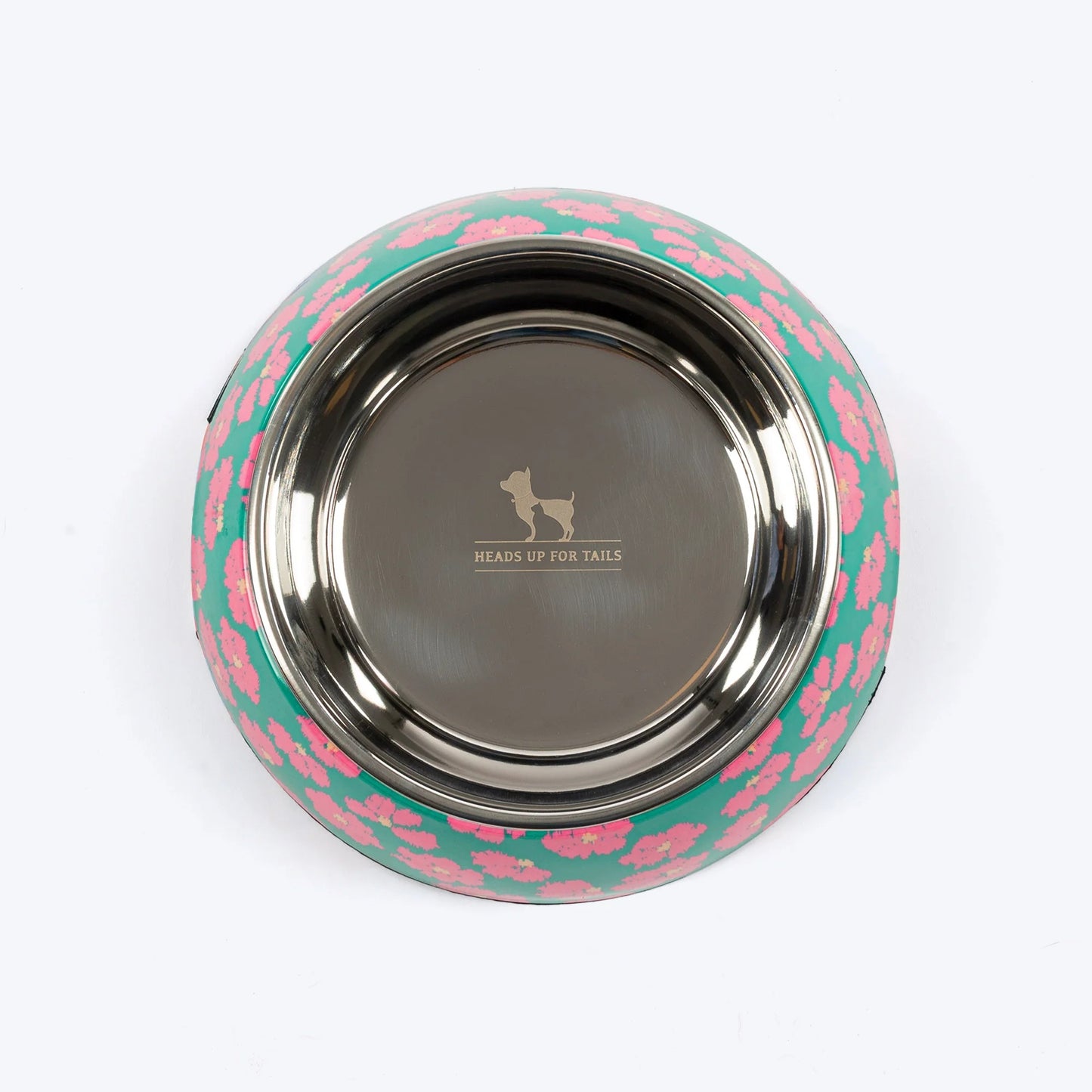 HUFT Pawsome Blossom Printed Melamine Bowl With Steel Insert For Dog - Green & Pink