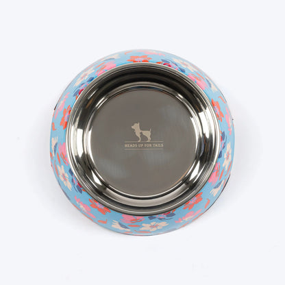 HUFT Summer Bloom Printed Melamine Bowl With Steel Insert For Dog - Blue