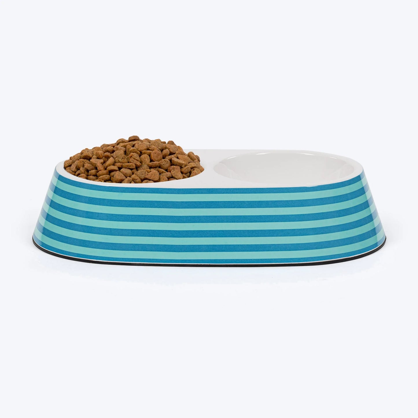 HUFT Happy Stripes Printed Melamine Double Diner For Dog - Blue & Turquoise