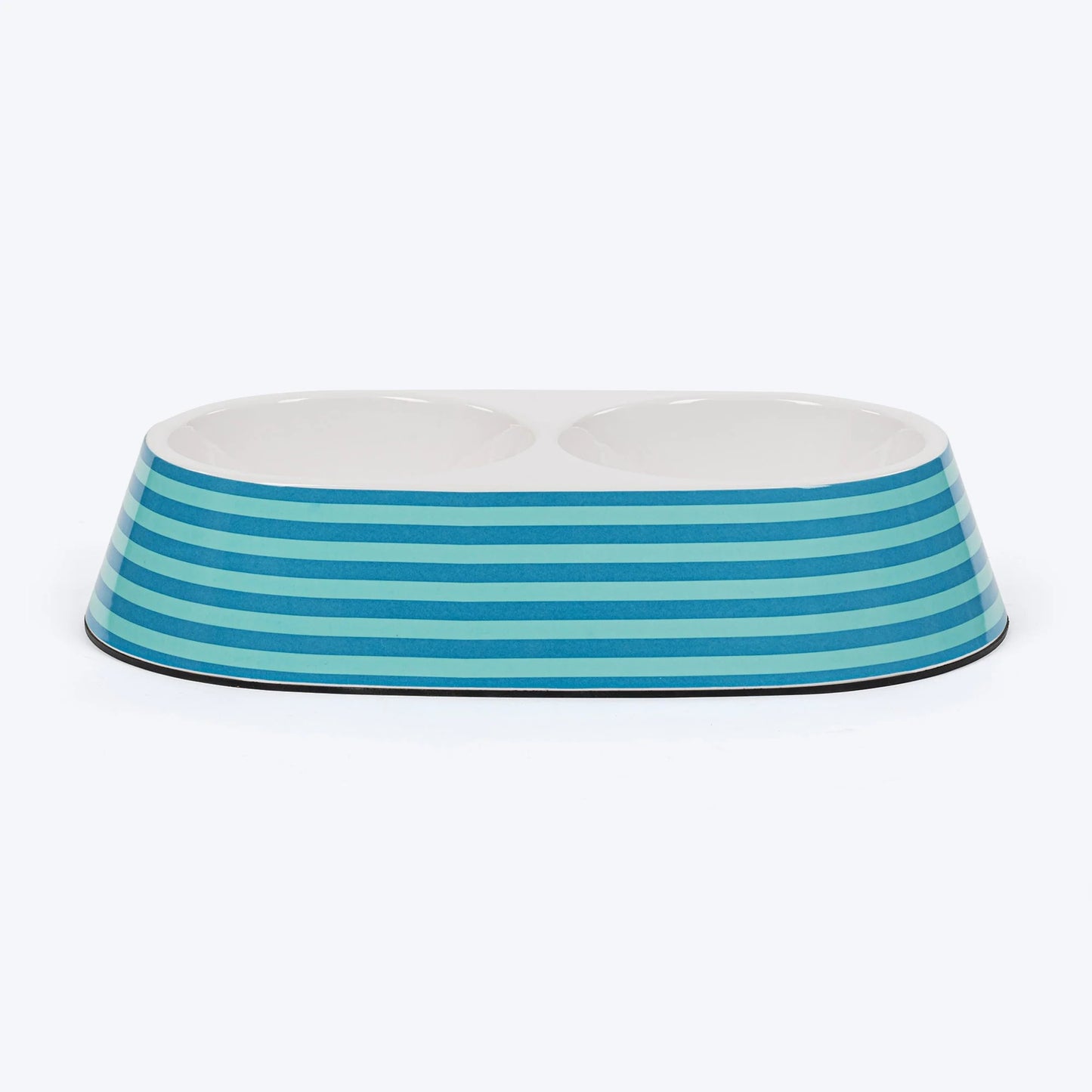 HUFT Happy Stripes Printed Melamine Double Diner For Dog - Blue & Turquoise