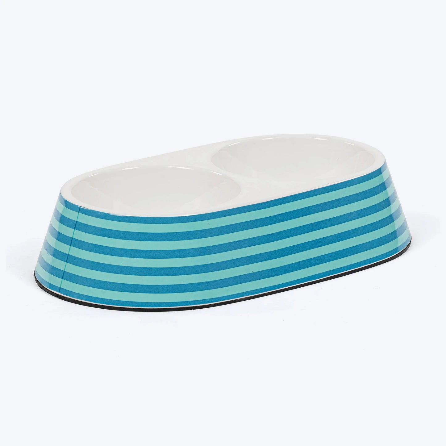 HUFT Happy Stripes Printed Melamine Double Diner For Dog - Blue & Turquoise