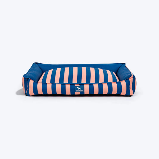 HUFT Happy Stripes Lounger Bed For Dog - Navy & Peach