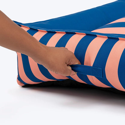 HUFT Happy Stripes Lounger Bed For Dog - Navy & Peach
