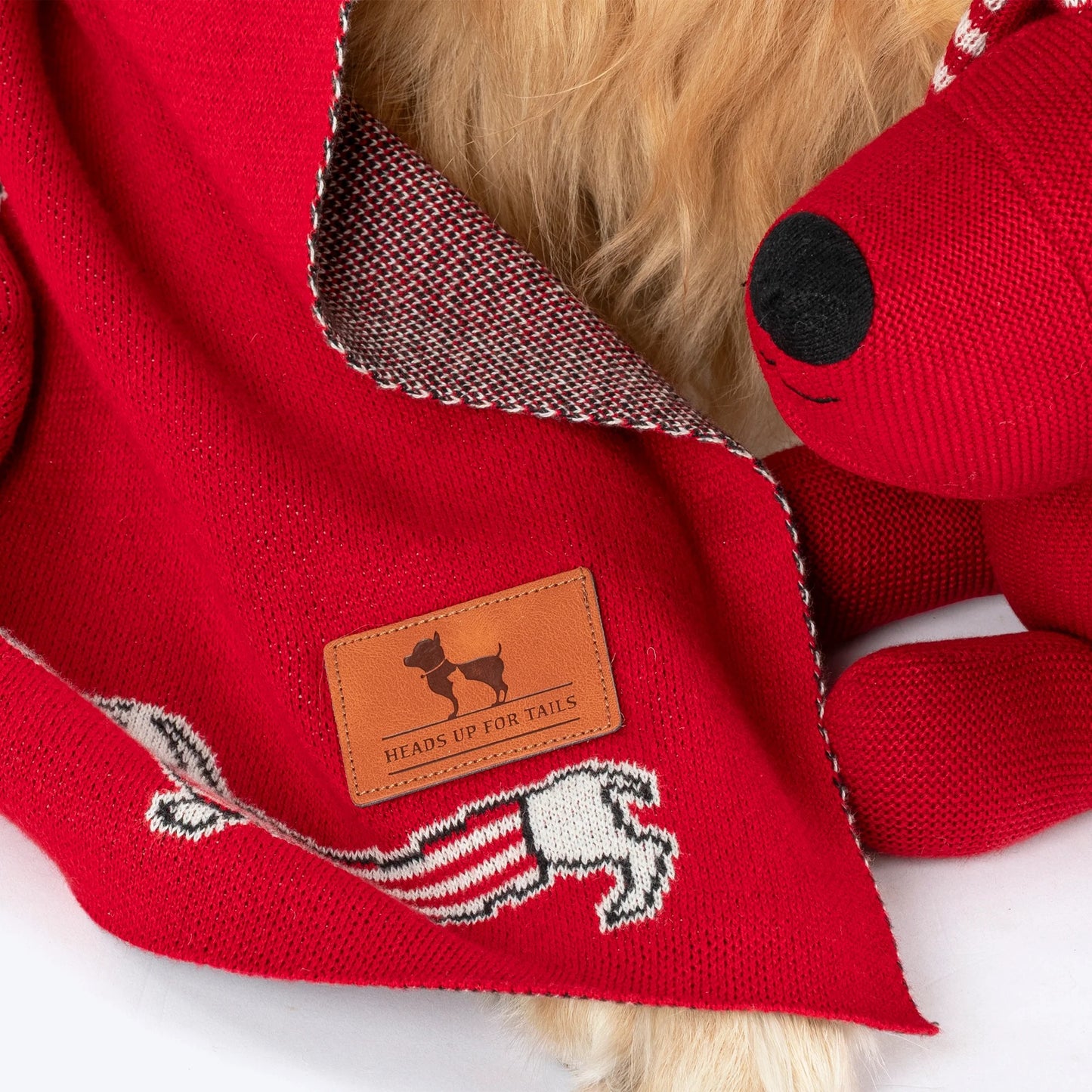 HUFT Stripes & Snouts Blanket With Cushion For Dog - Red - L