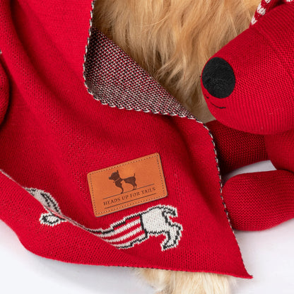 HUFT Stripes & Snouts Blanket With Cushion For Dog - Red - L