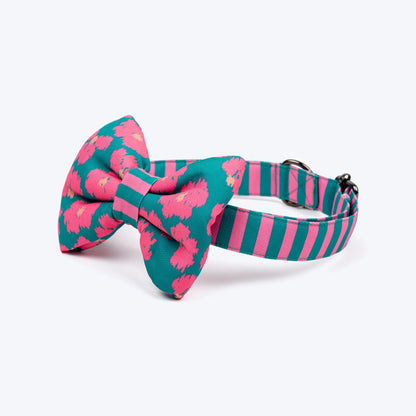 HUFT Pawsome Blossom Bow Tie With Collar For Dog - Green & Pink