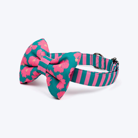 HUFT Pawsome Blossom Bow Tie With Collar For Dog - Green & Pink