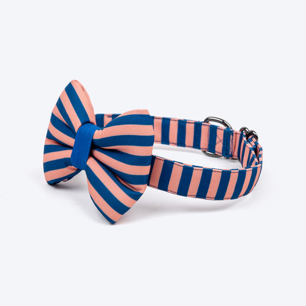 HUFT Happy Stripes Bow Tie With Collar For Dog - Blue & Peach