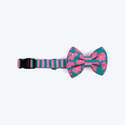 HUFT Pawsome Blossom Bow Tie With Collar For Dog - Green & Pink