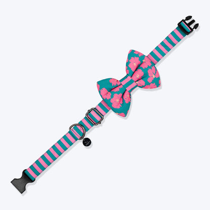 HUFT Pawsome Blossom Bow Tie With Collar For Dog - Green & Pink