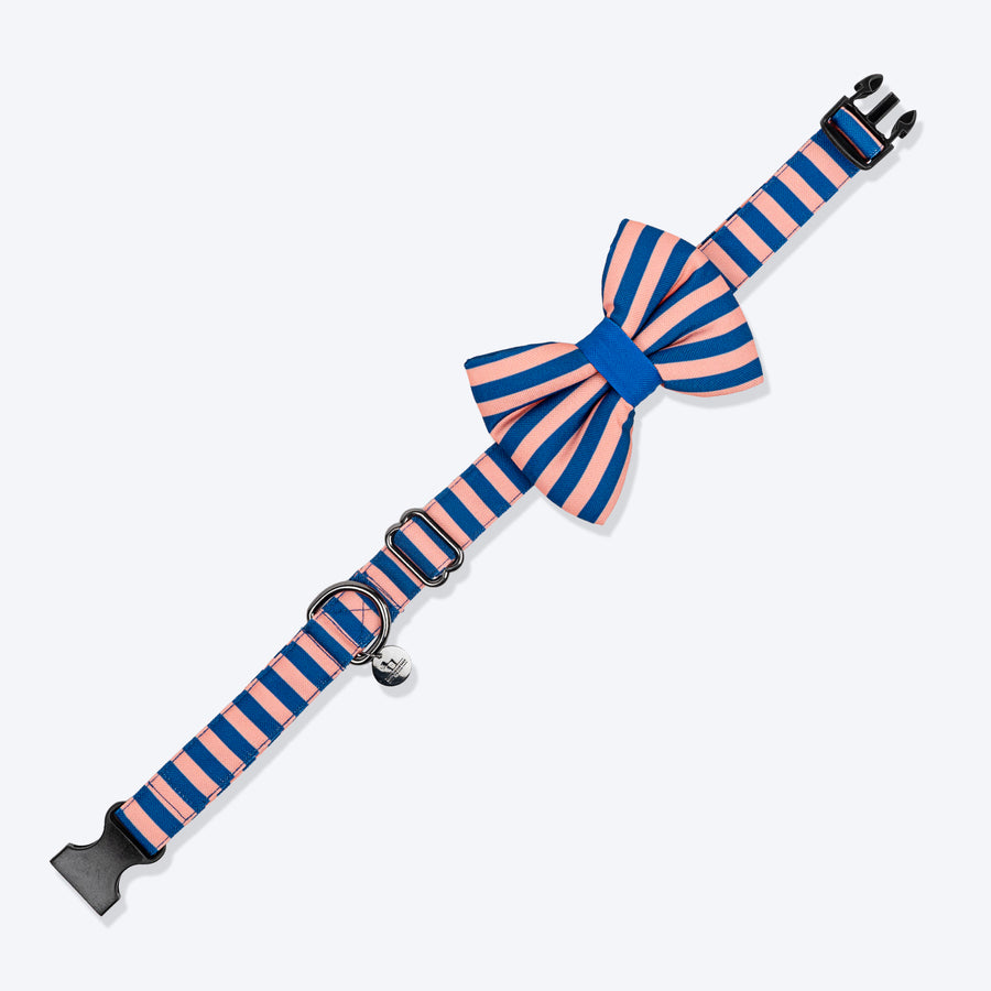 HUFT Happy Stripes Bow Tie With Collar For Dog - Blue & Peach