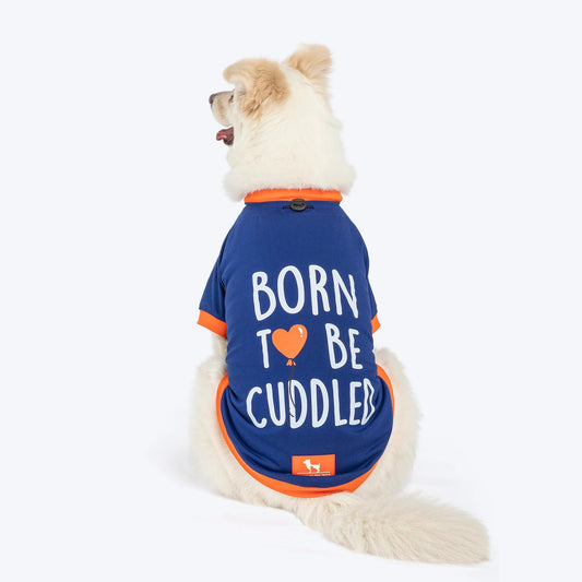 HUFT Born To Be Cuddled Printed T-Shirt For Dog - Navy Blue